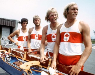 Ian Gordon, Phil Monckton, Andy Van Ruyven et Brian Dick du Canada participent au quatre d'aviron masculin aux Jeux olympiques de Montréal de 1976. (Photo PC/AOC)
