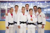 Les judokas qualifiés pour Rio 2016 (G-D) : Ecaterina Guica, Arthur Margelidon, Kelita Zupancic, Antoine Valois-Fortier, Catherine Beauchemin-Pinard, Antoine Bouchard et Sergio Pessoa. Kyle Reyes est absent de la photo.