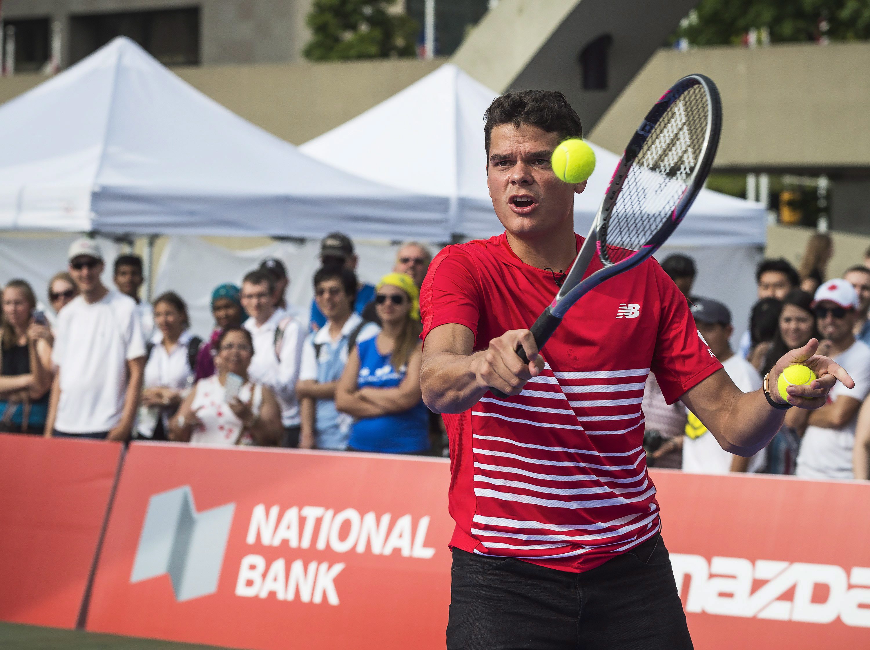 Milos Raonic lors du lancement du tournoi de la Coupe Rogers à Toronto, 2016. THE CANADIAN PRESS/Aaron Vincent Elkaim
