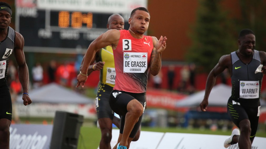 Andre De Grasse aux Essais olympiques d'Edmonton 2016.