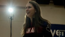 Kim Gaucher lors de l'annonce de l'équipe de basketball féminin pour Rio 2016, le 22 juillet.