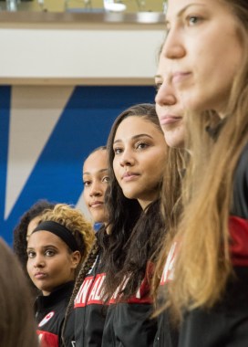 Les joueuses lors de l'annonce de l'équipe de basketball féminin pour Rio 2016, le 22 juillet.