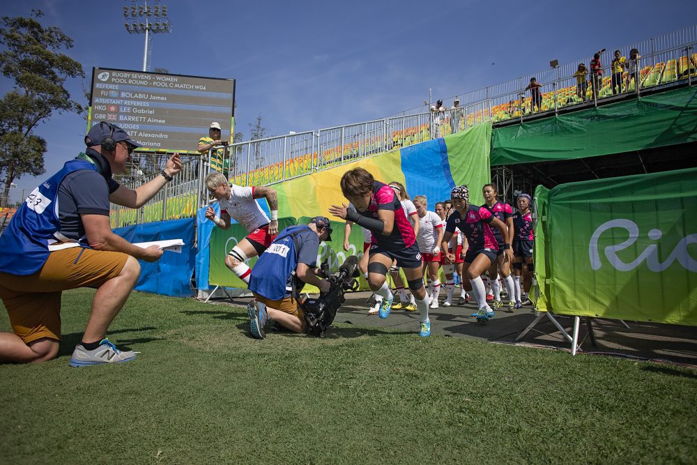 L'équipe féminine de Rugby gagne contre le Japon lors de son premier match olympique le 6 août 2016 à Rio de Janeiro. (Photo: Paige Stewart pour Rugby Canada)