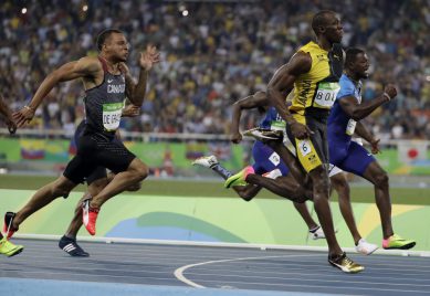 Andre de Grasse en bronze à l'épreuve du 100 m lors des Jeux olympiques de 2016, à Rio. Photo : COC