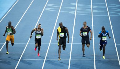 Andre de Grasse en bronze à l'épreuve du 100 m lors des Jeux olympiques de 2016, à Rio. Photo : COC