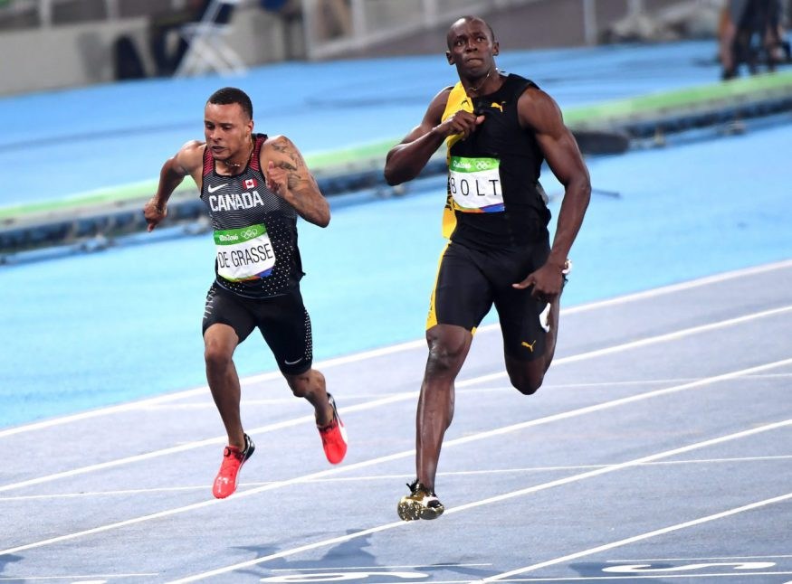 Andre de Grasse en bronze à l'épreuve du 100 m lors des Jeux olympiques de 2016, à Rio. Photo : COC
