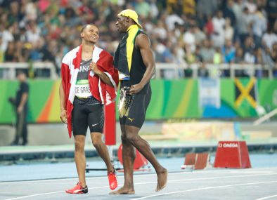 Andre de Grasse en bronze à l'épreuve du 100 m lors des Jeux olympiques de 2016, à Rio. Photo : COC