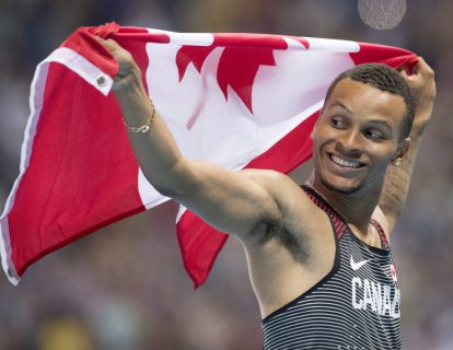 Andre de Grasse en bronze à l'épreuve du 100 m lors des Jeux olympiques de 2016, à Rio. Photo : COC