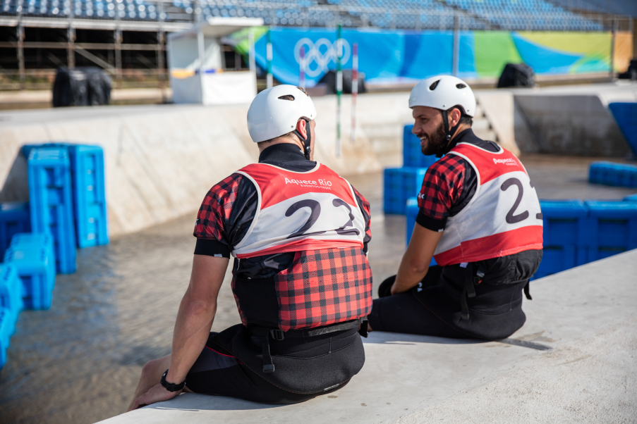 Cam Smedley et Michael Tayler au Stade des eaux vives dans la zone de Deodoro, Jeux olympiques de 2016, à Rio. David Jackson/ COC