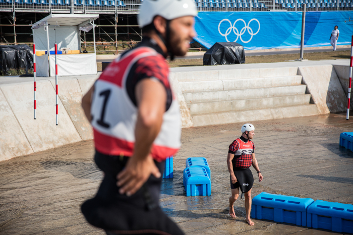 Cam Smedley et Michael Tayler au Stade des eaux vives dans la zone de Deodoro, Jeux olympiques de 2016, à Rio. David Jackson/ COC