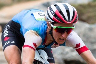 Catharine Pendrel a réalisé une remontée spectaculaire samedi sur le parcours olympique de vélo de montagne (COC Photo/David Jackson).