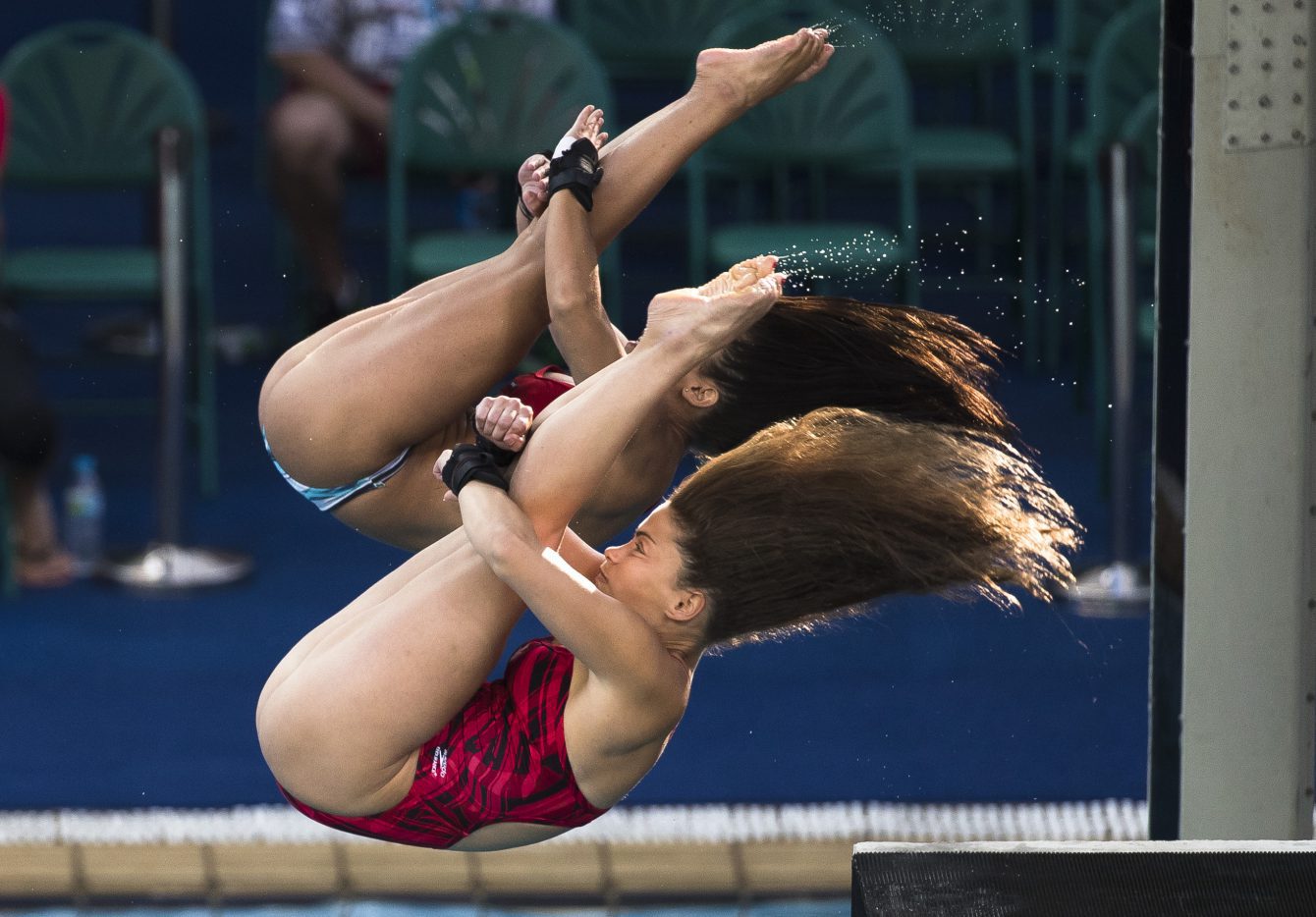 Roseline Filion et Meaghan Benfeito,lors de l'entraînement du jeudi 4 août 2016, au Brésil. COC Photo/Mark Blinch