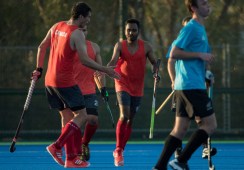 Équipe Canada célébrant un but lors d’un match amical contre la Nouvelle-Zélande aux Jeux olympiques de 2016, à Rio. COC Photo by Jason Ransom