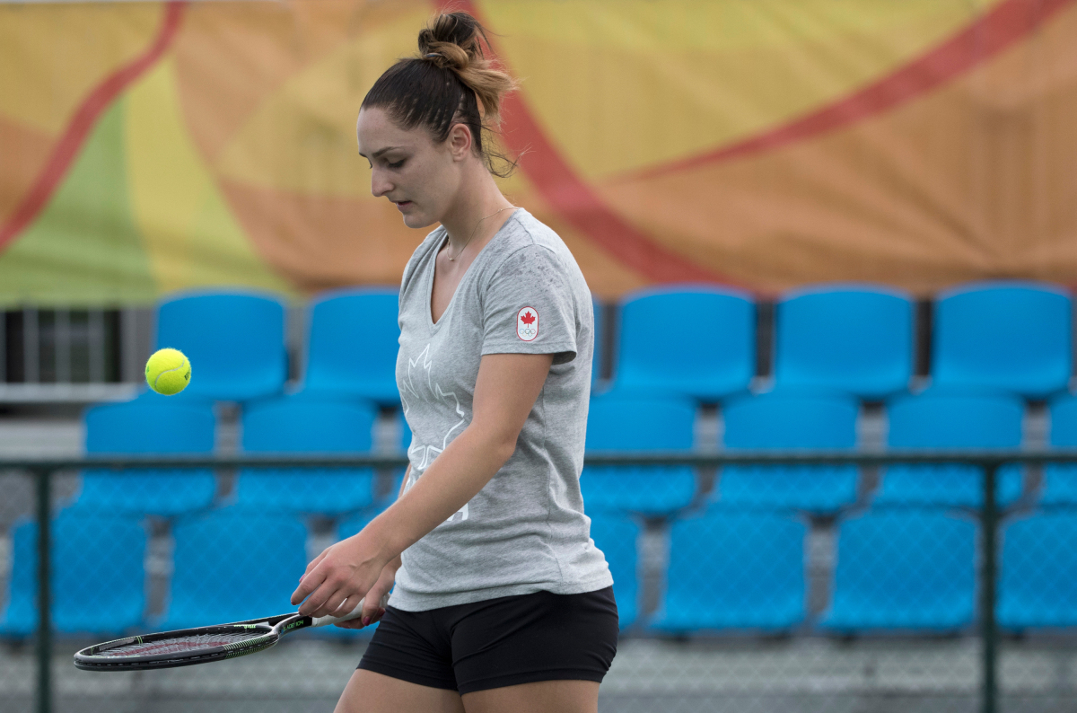 Gabriela Dabrowski se pratique en vue des Jeux olympiques de Rio, le mercredi 3 août 2016. Photo du COC par Jason Ransom