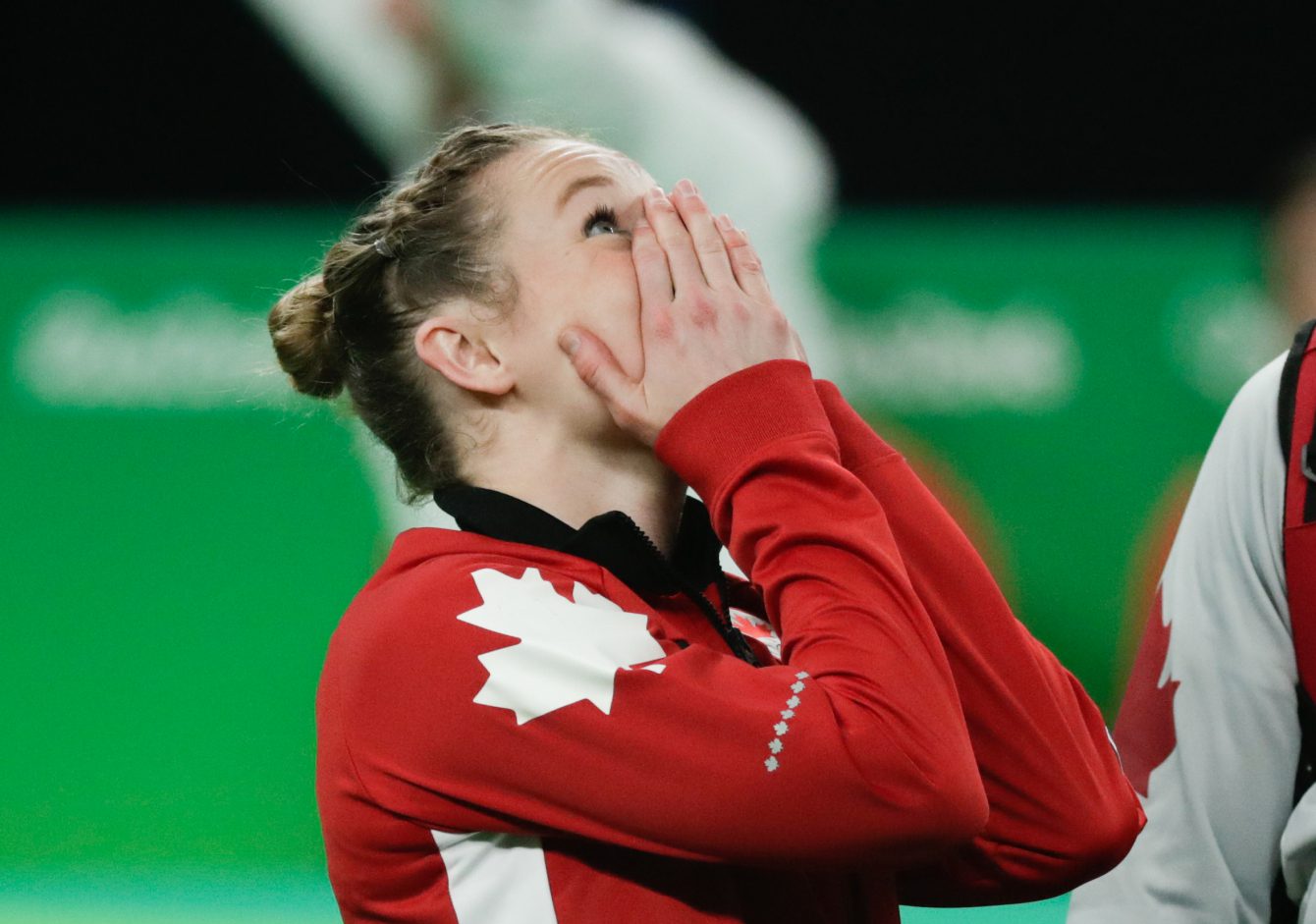 Rosie Maclennan après sa performance en finale à la trampoline aux Jeux de Rio. 12 août 2016. Photo Jason Ransom