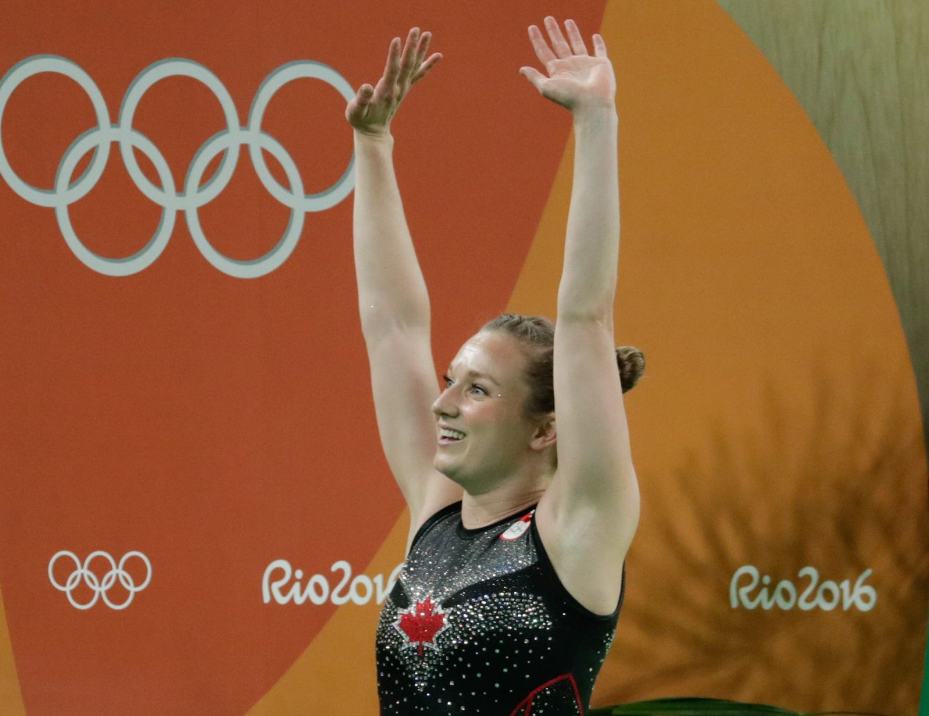 Rosie Maclennan après sa performance en finale à la trampoline aux Jeux de Rio. 12 août 2016. Photo Jason Ransom