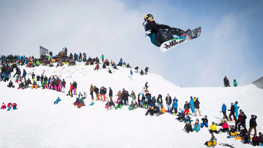 Equipe Canada-Tyler Nicholson of Canada competes during the slopestyle final, at the Laax Open Snowboard tournament