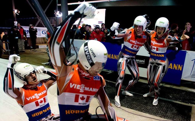 World Luge 20130202 L'équipe de luge canadienne : Alex Gough, Sam Edney, Tristan Walker et Justin Snith (PC/Jonathan Hayward)