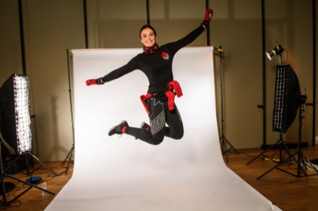 VE171003-1618 Marielle Thompson lors du dévoilement de la collection d'Équipe Canada pour PyeongChang 2018, à Toronto, le 3 octobre 2017. (Photo : COC)