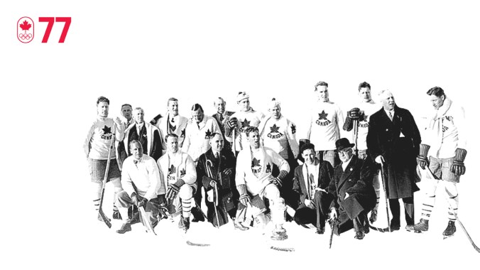 100 COUNTDOWN 77 HOR L’équipe canadienne de hockey à Saint-Moritz 1928, les Toronto Graduates, était tellement dominante qu’elle a été avancée directement en ronde finale pendant que les dix autres équipes se sont affrontées pour savoir qui les affronteraient. Les Graduates ont remporté la troisième médaille d’or d’affilée en hockey masculin pour le Canada, gagnant leurs trois matchs 11-0, 14-0 et 13-0. SOIS FORT