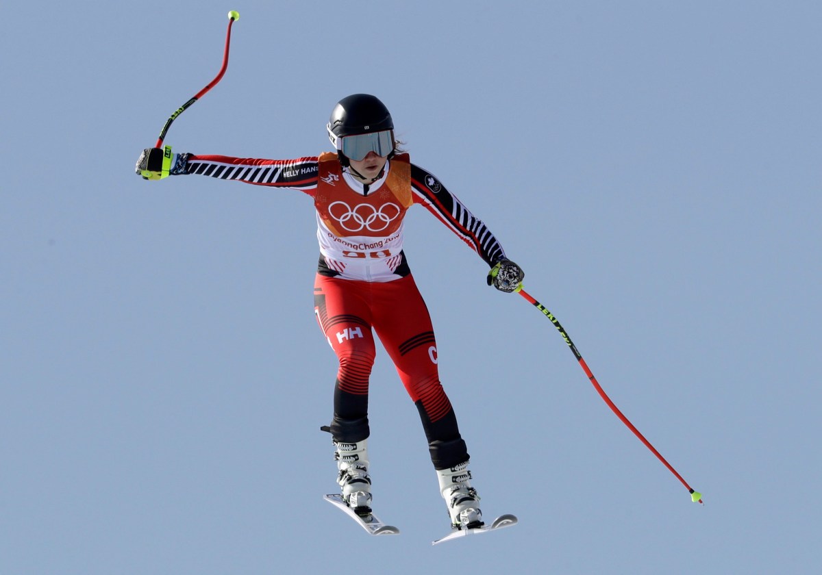 Candace Crawford au combiné alpin, le 22 février 2018. AP Photo/Luca Bruno