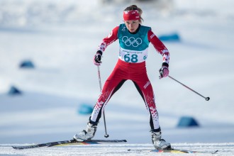 Marie-Anne Comeau lors de l'épreuve du 10 km en ski de fond, aux Jeux olympiques de PyeongChang, le 15 février 2018. Photo/David Jackson