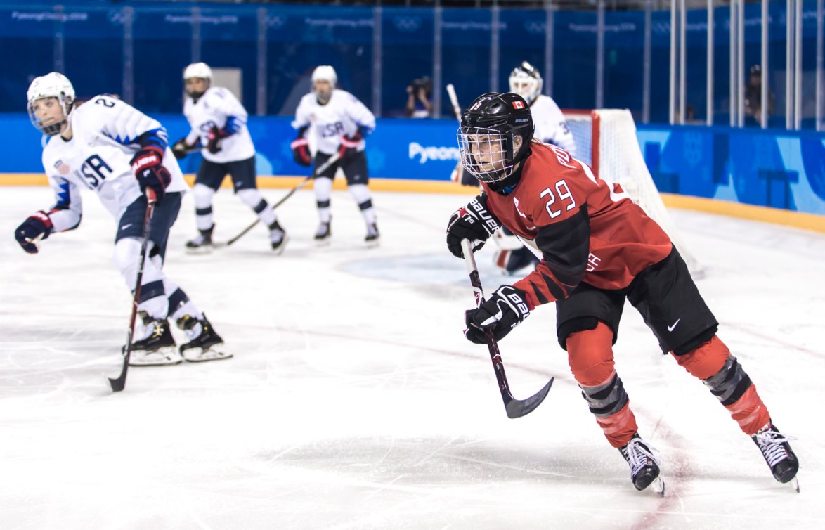 Marie-Philip Poulin lors du match CAN-USA aux Jeux olympiques de PyeongChang 2018, le 15 février 2018.