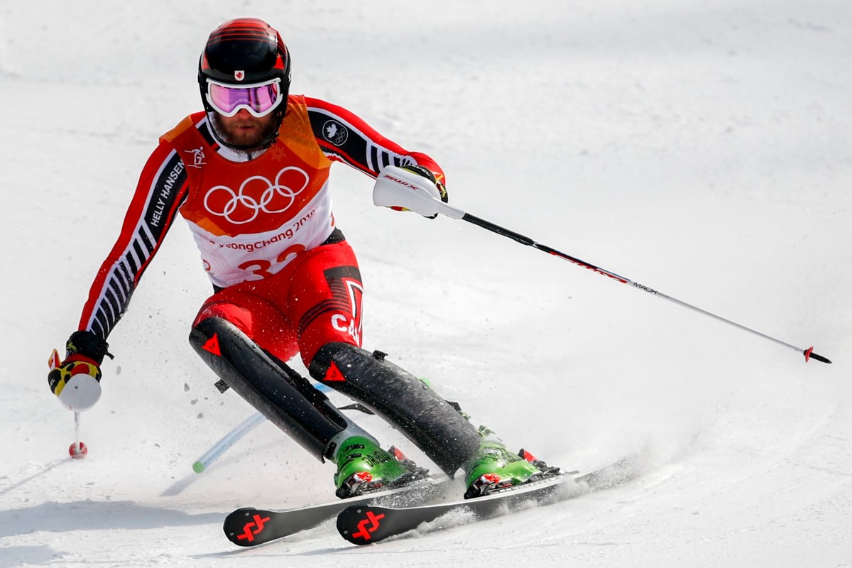 Phil Brown lors de la finale du slalom, le 22 février 2018. AP Photo/Patrick Semansky