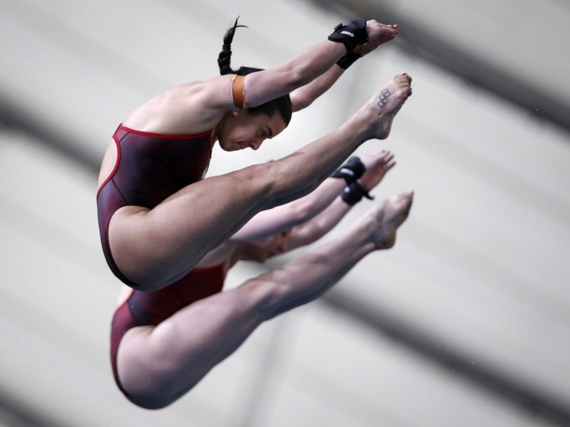 Meaghan Benfeito et Caeli Mckay lors d'un plongeon