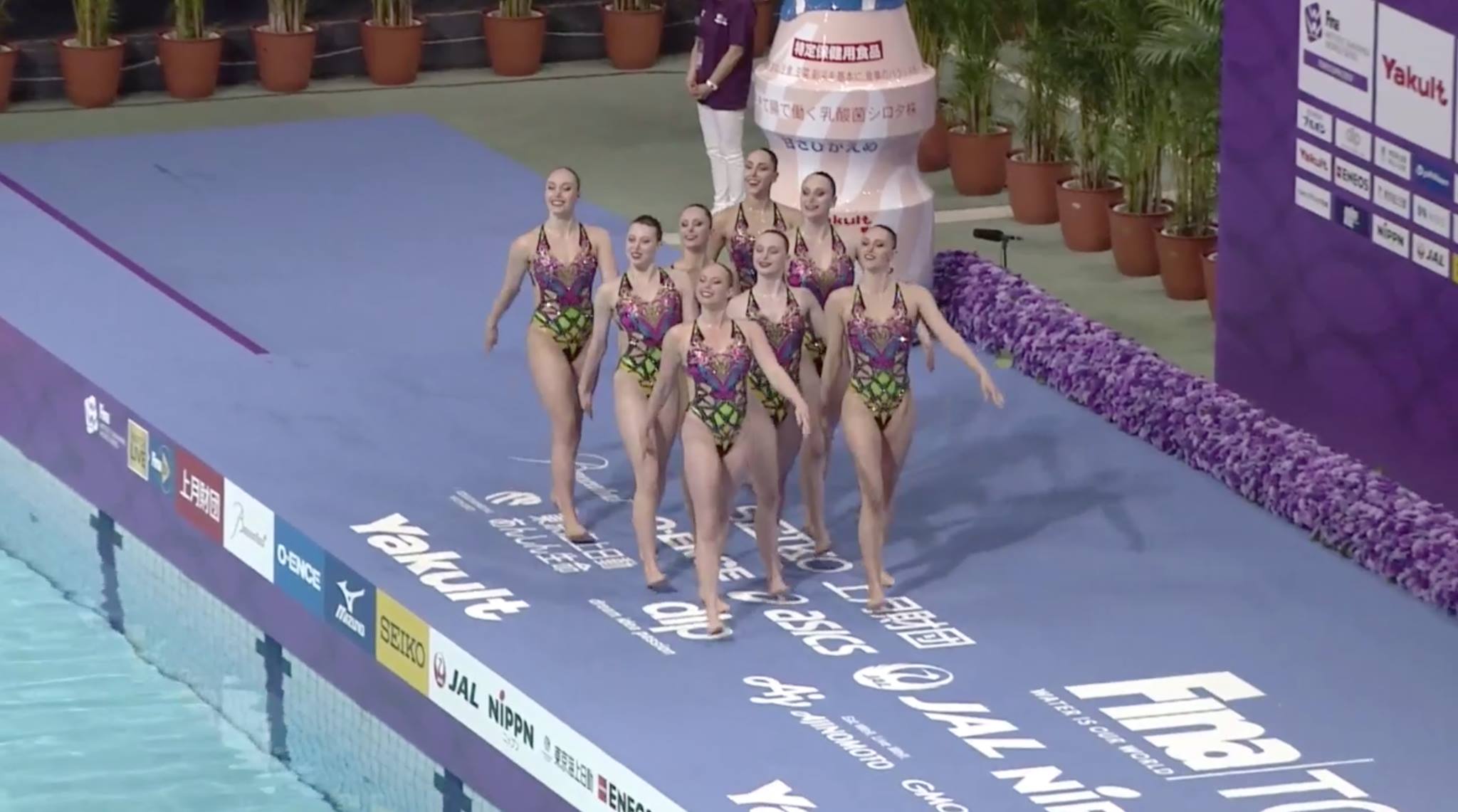 L'équipe canadienne de natation artistique lors de l'épreuve d'équipe technique à la Série mondiale de Tokyo, au Japon, le 27 avril 2019. (Photo Natation artistique Canada/Facebook)