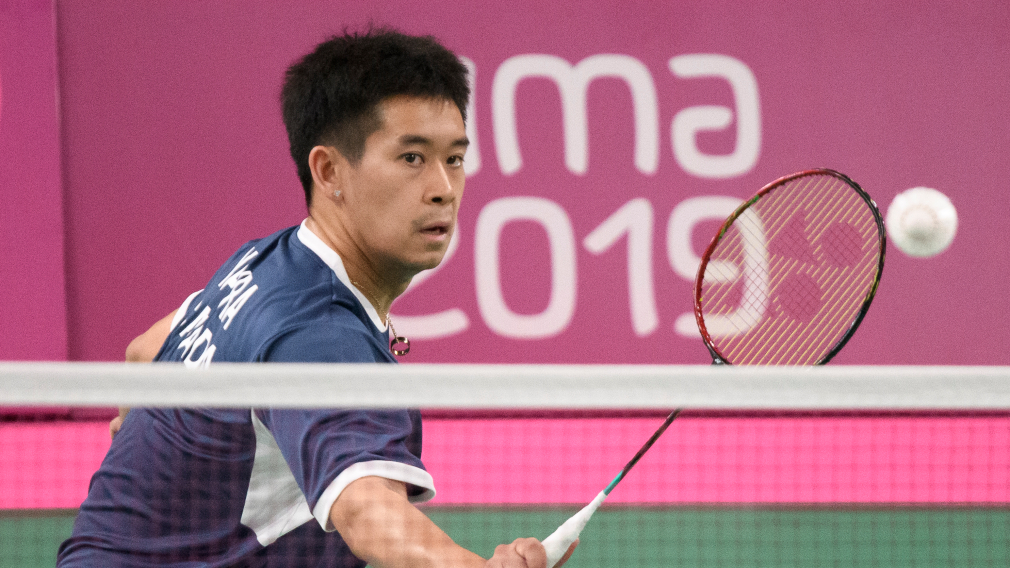 Nyl Yakura en action lors de match de badminton à Lima 2019