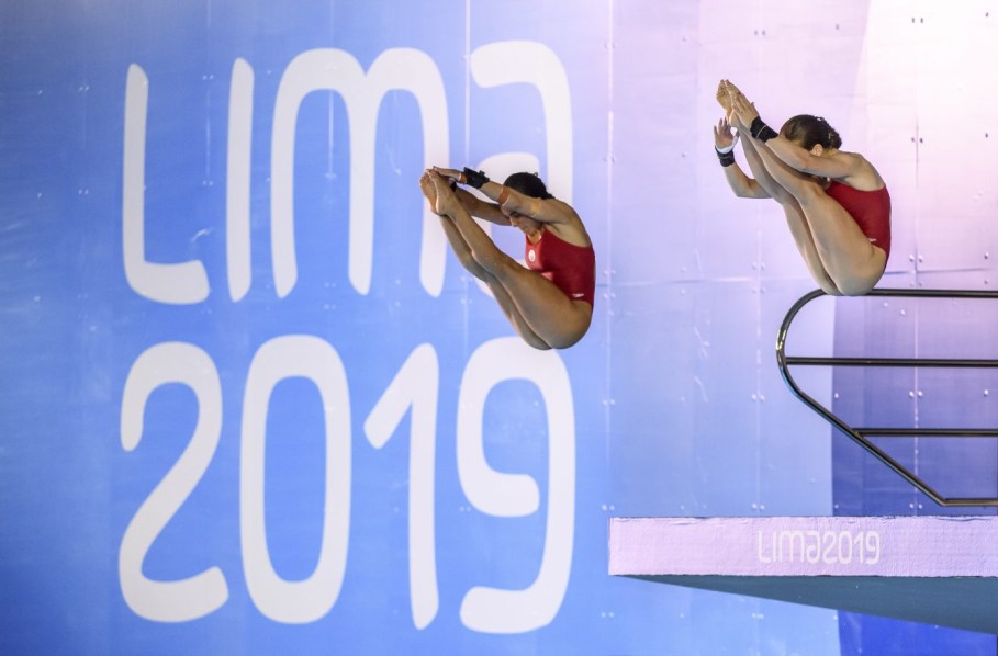 CJM_20190804_102 Meaghan Benfeito et Caeli McKay participent au 10 m synchro aux Jeux panaméricains de Lima, au Pérou, le 4 août 2019. Photo : Christopher Morris/COC
