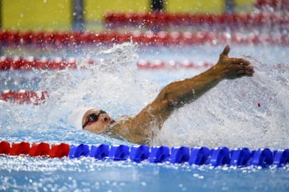 CJM_20190808_139 Javier Acevedo participe au relais mixte 4 x 100 m quatre nages aux Jeux panaméricains de Lima, au Pérou, le 8 août 2019. Photo : Christopher Morris/COC