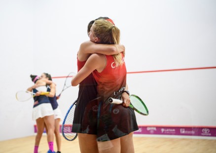 Équipe Canada Samantha Cornett et Danielle Letourneau Lima 2019 squash Samantha Cornett et Danielle Letourneau à Lima 2019