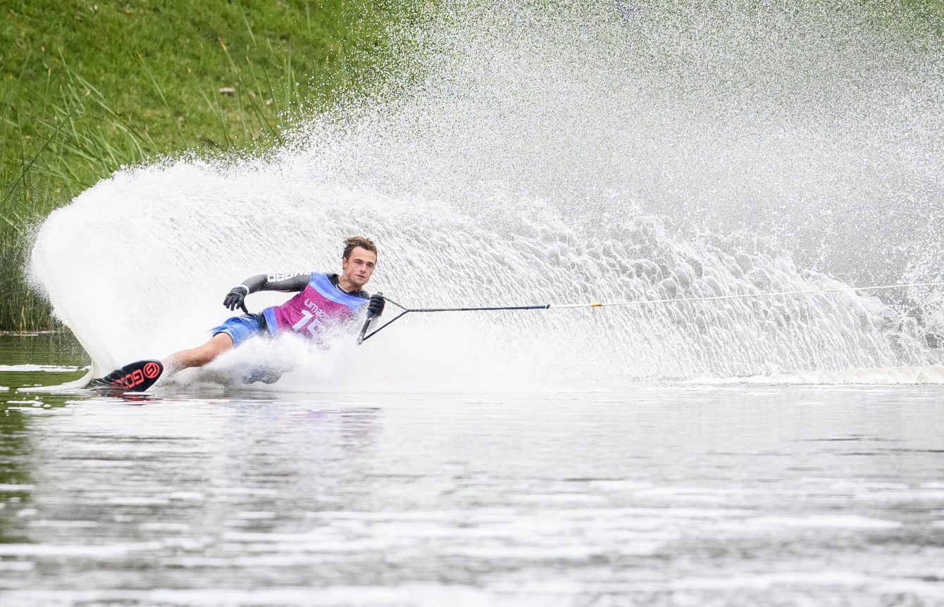 Dorien Llewellyn lors de la finale du ski nautique slalom aux Jeux panaméricains de Lima 2019, au Pérou, le 29 juillet 2019. Photo : Vincent Ethier/COC