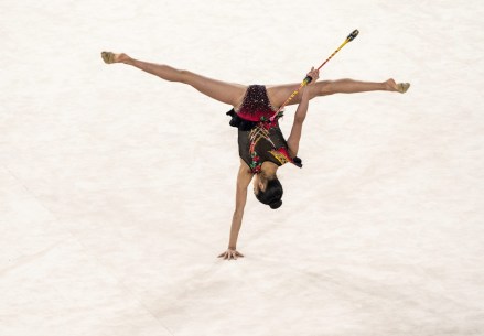 DAJ_20190805_14 LIMA, Peru - Natalie Garcia of Canada competes during the women's rhythmic club gymnastics finals at the Lima 2019 Pan American Games on August 05, 2019. Photo by David Jackson/COC