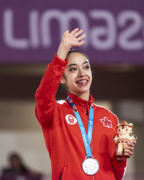 DAJ_20190805_28 LIMA, Peru. - Natalie Garcia of Canada wins asilver medal in women's rhythmic clubs gymnastics at the Lima 2019 Pan American Games on August 05, 2019. Photo by David Jackson/COC