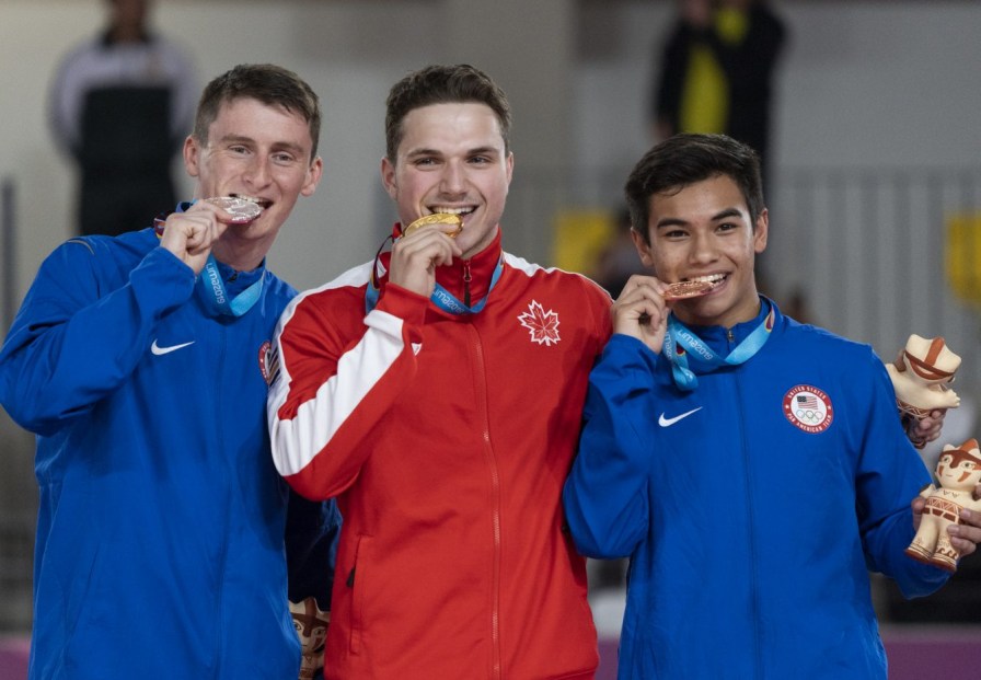 DAJ_20190805_68 Jérémy Chartier remporte l'or en trampoline aux Jeux panaméricains de Lima, au Pérou, le 5 août 2019. Photo : David Jackson/COC