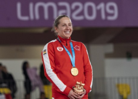 DAJ_20190805_72 Samantha Smith remporte l'or en trampoline aux Jeux panaméricains de Lima, au Pérou, le 5 août 2019. Photo : David Jackson/COC