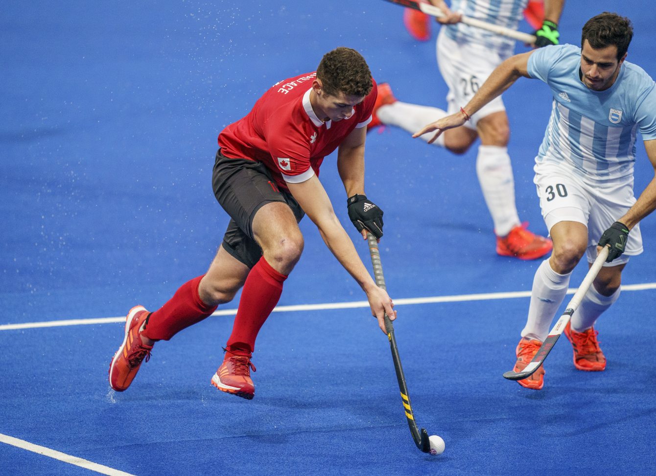James Wallace en action contre l'Argentine lors de la finale de hockey sur gazon aux Jeux panaméricains de Lima, au Pérou, le 10 août 2019. Photo : Dave Holland/COC