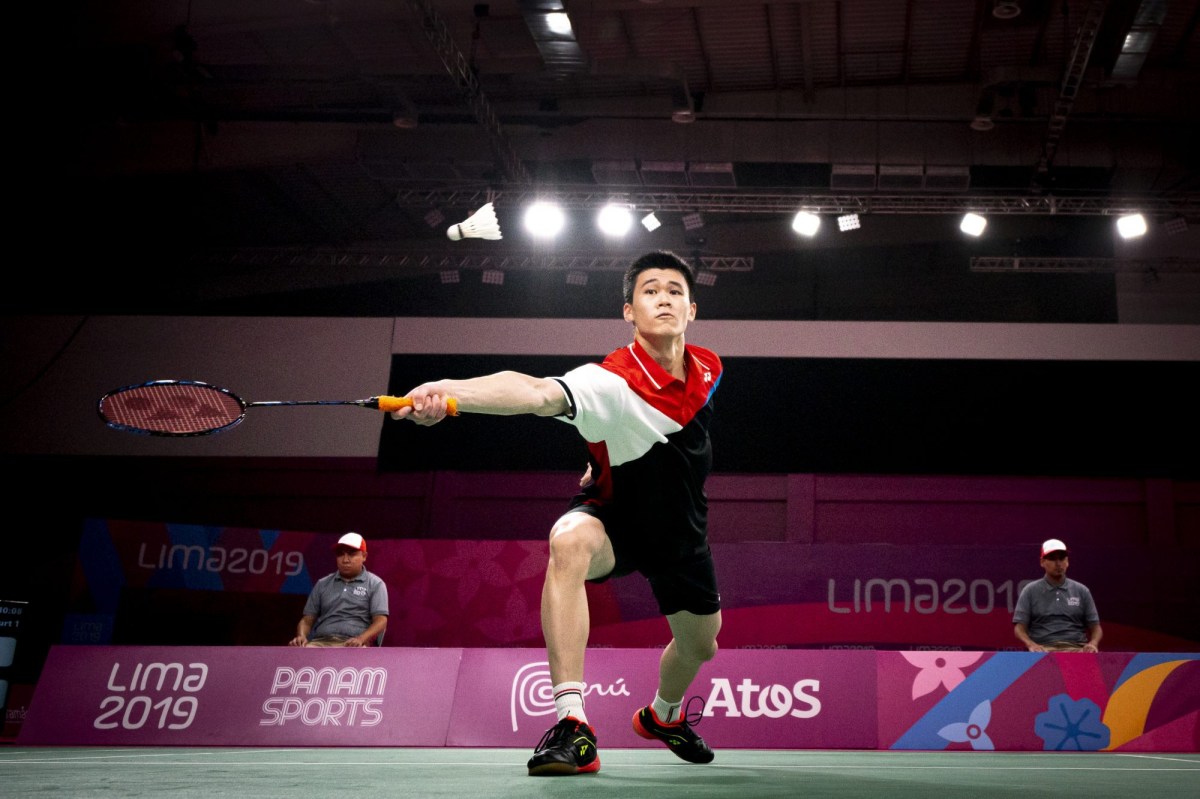 Brian Yang pendant la demi-finale du simple masculin à Lima 2019.