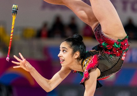 equipe canada-Rhythmtic-Gymnastics-Natalie-Garcia Natalie Garcia lors de l'épreuve de la massue en gymnastique rythmique aux Jeux panaméricains de Lima, au Pérou, le 3 août 2019. Photo : David Jackson/COC
