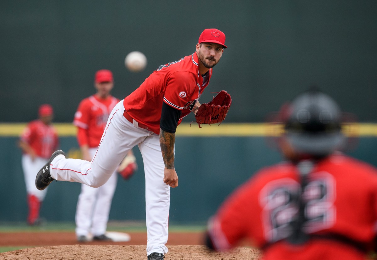 Phillippe Renaud Aumont lance une balle à Lima 2019