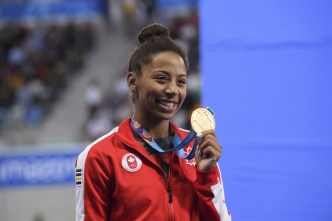 Jennifer Abel remporte l'or au 3 m individuel aux Jeux panaméricains de Lima, au Pérou, le 5 août 2019. Photo : Vincent Ethier/COC