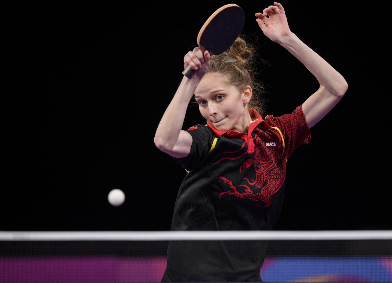 Alicia Côté participe à la finale en double pour le bronze en tennis de table aux Jeux panaméricains de Lima, au Pérou, le 5 août 2019. Photo : Vincent Ethier/COC