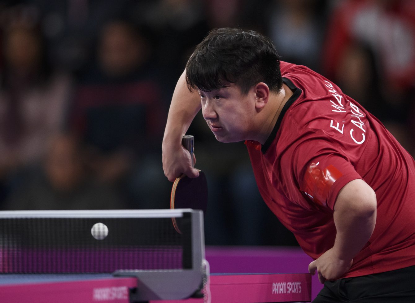 Eugene Wang participe à la finale pour l'or en tennis de table aux Jeux panaméricains de Lima, au Pérou, le 5 août 2019. Photo : Vincent Ethier/COC
