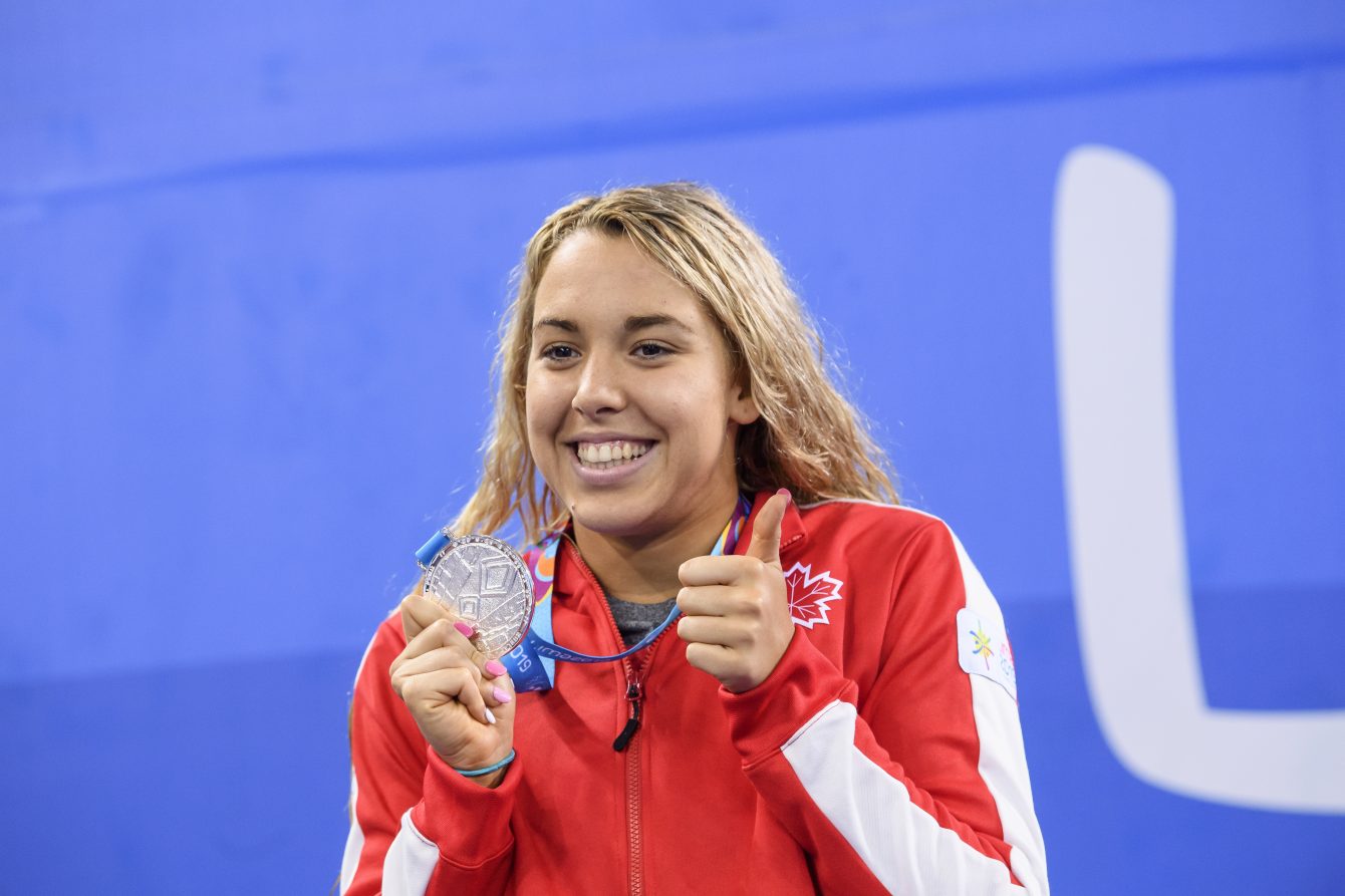 Mary-Sophie Harvey remporte l'argent au 200 m papillon aux Jeux panaméricains de Lima, au Pérou, le 7 août 2019. Photo : Vincent Ethier/COC