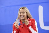 Mary-Sophie Harvey remporte l'argent au 200 m papillon aux Jeux panaméricains de Lima, au Pérou, le 7 août 2019. Photo : Vincent Ethier/COC