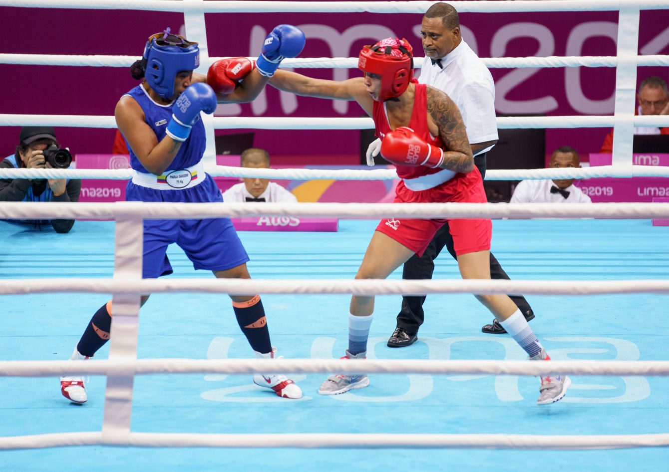 Tammara Thibeault d'Équipe Canada gagne le bronze dans la catégorie féminine des 75 kg aux Jeux panaméricains de Lima 2019 le 30 juillet 2019. 