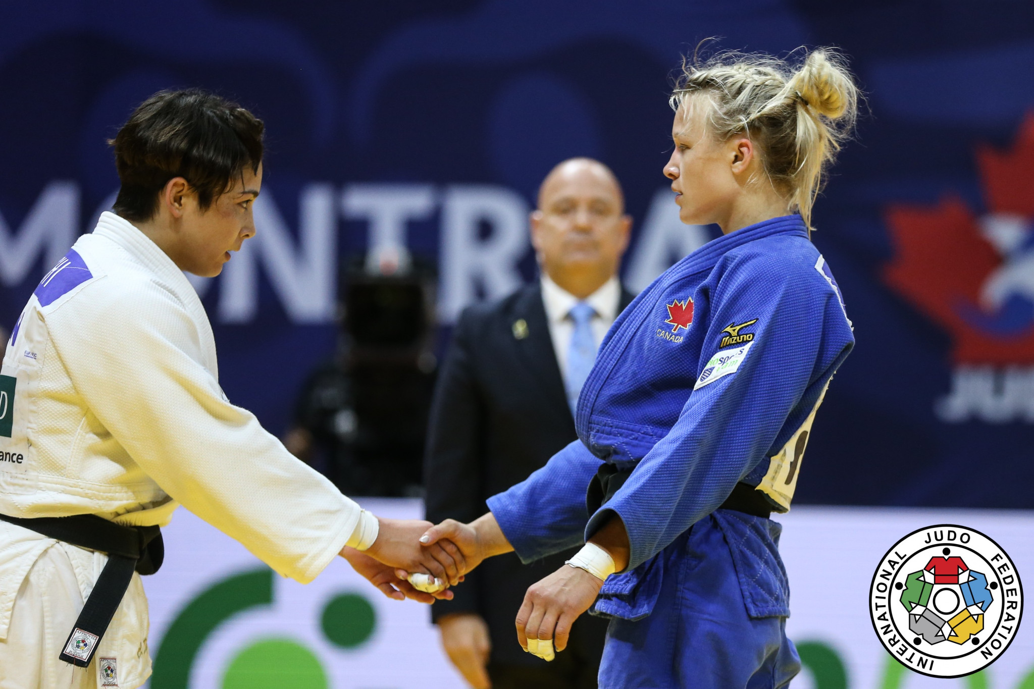 Christa Deguchi et Jessica Klimkait à la finale des 57 kg du Grand Prix de Montréal en 2019. 